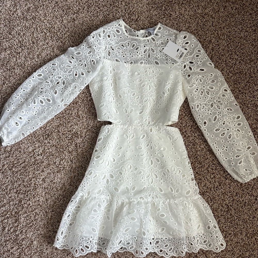 White Lace Dress with Long Sleeves